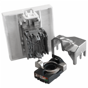 Вставка Mosaic 45x45, RJ-45 STP, кат.5e, со шторкой и увеличенным окном маркировки, белая